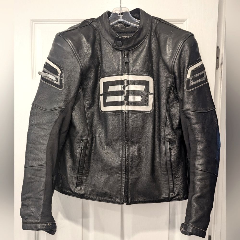 Shift Vintage black leather Motorcycle advance technology zip Jacket Men size M